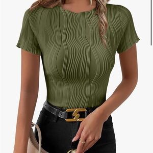 Chic Olive Ribbed Short Sleeve Top